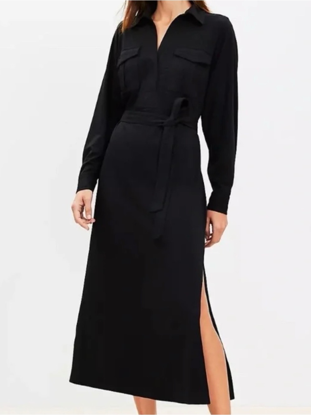 LOFT NWT Petite Long-Sleeve Shirt Dress with Waist Tie